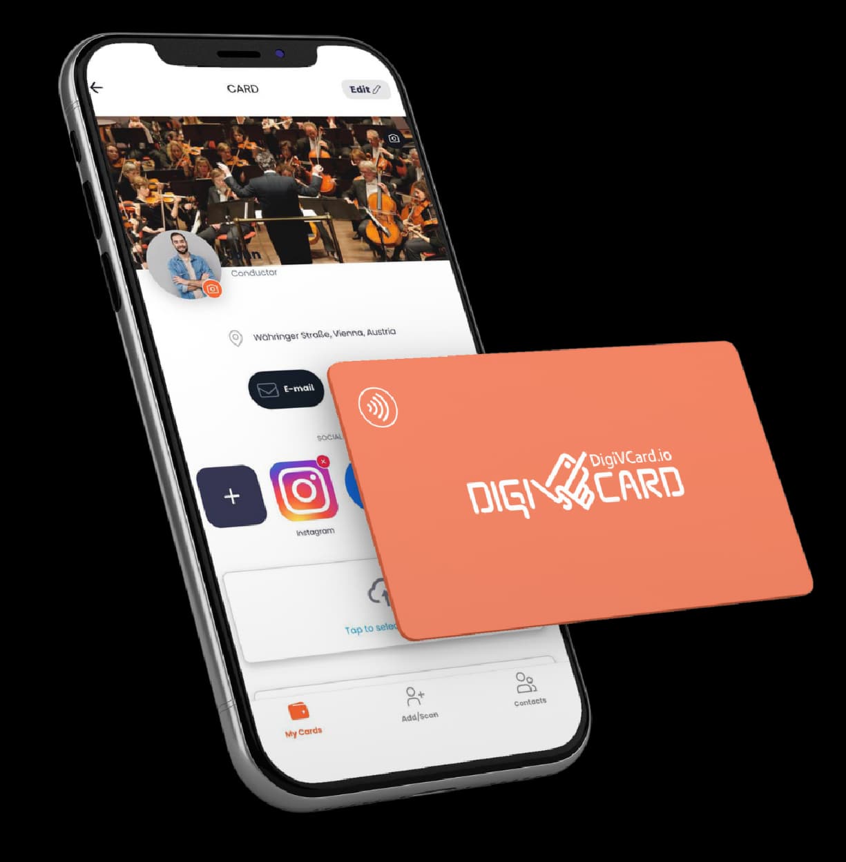 DigiVCard mobile app with physical card